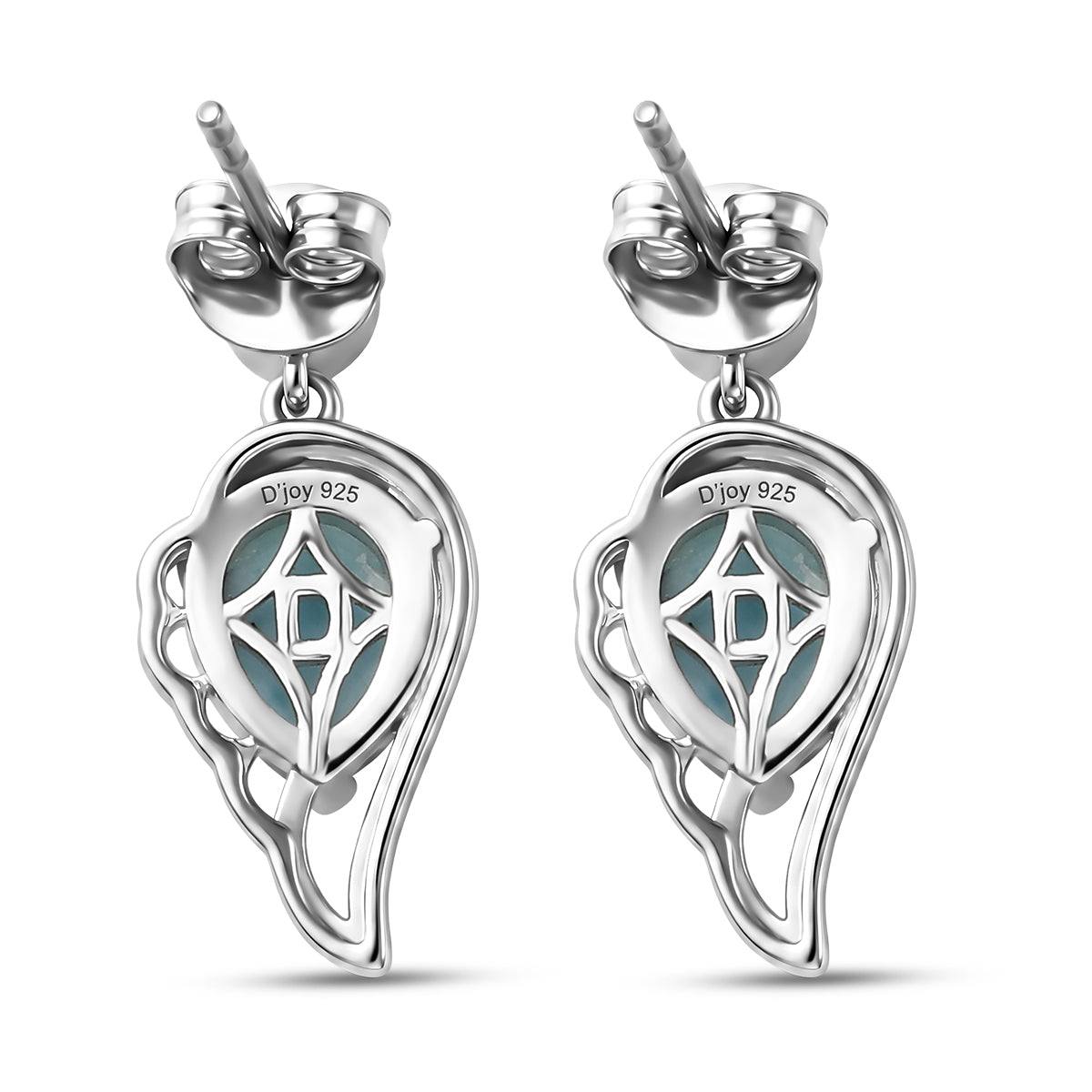 D'Joy - Natural Larimar &amp; Skyblue Topaz Angel Wings Earring with Push Post in Platinum Overlay Sterling Silver 3.00 Ct. V32515324 5