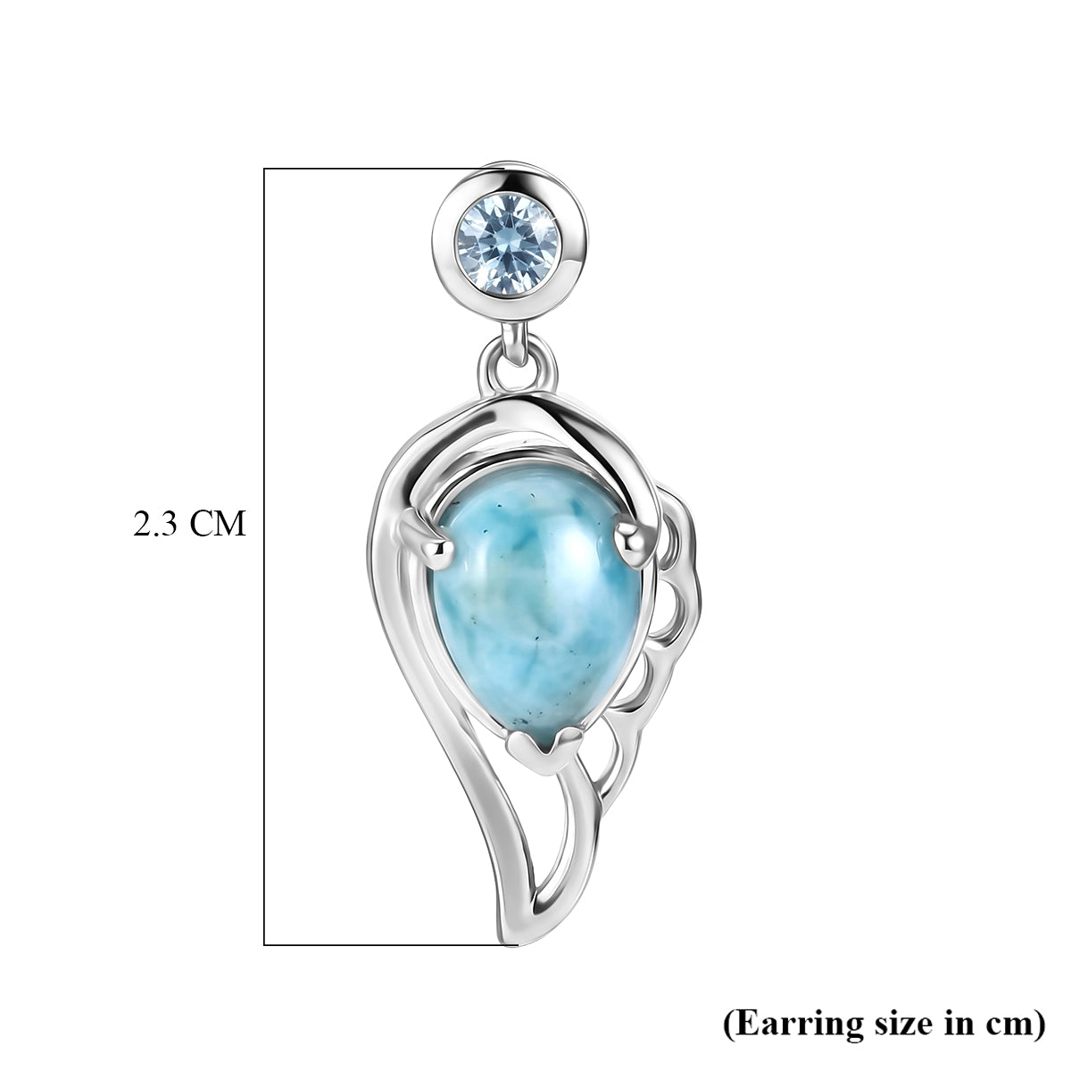 D'Joy - Natural Larimar &amp; Skyblue Topaz Angel Wings Earring with Push Post in Platinum Overlay Sterling Silver 3.00 Ct. V32515324 6