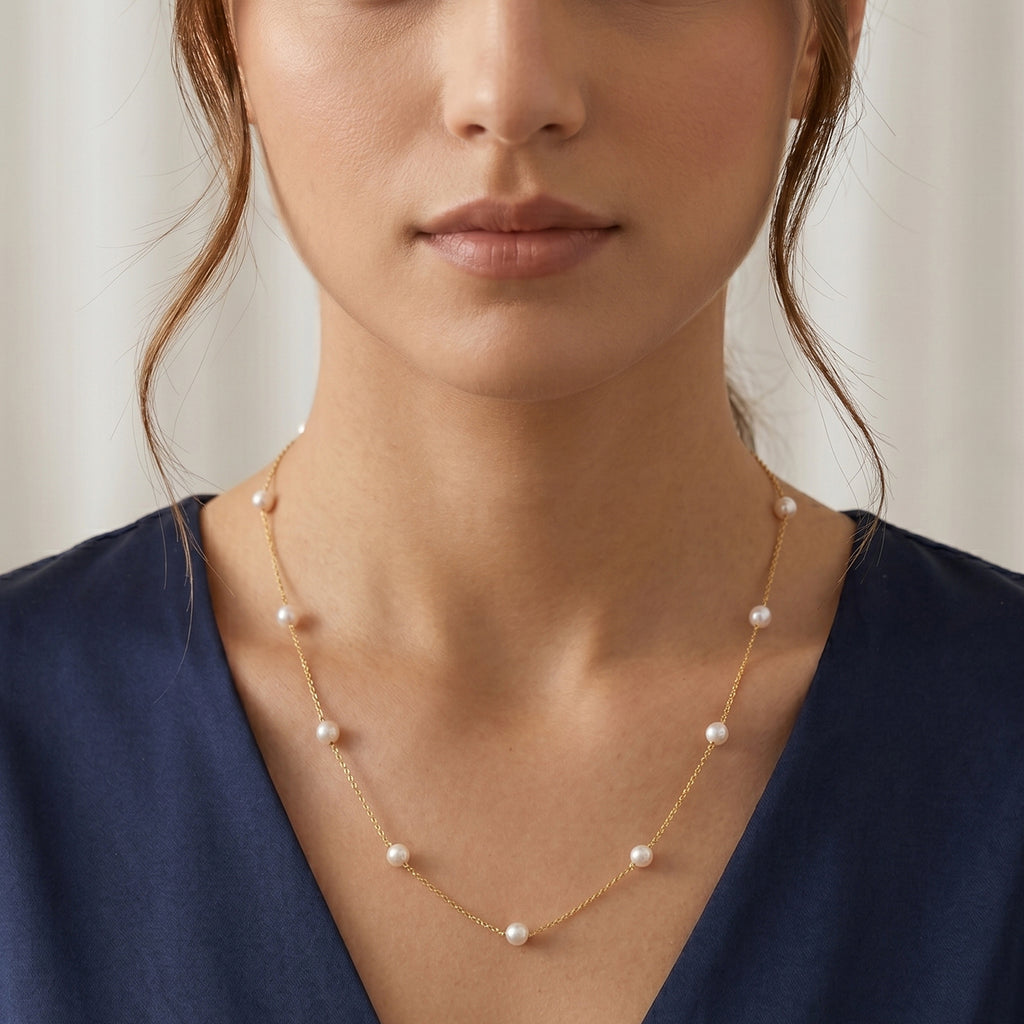 Tucson Buy 2026 - AAA High Lustre Japanese Akoya Pearl Adjustable Necklace (Size - 18+2 Ext) in Yellow Gold Plated Sterling Silver_8591591_1