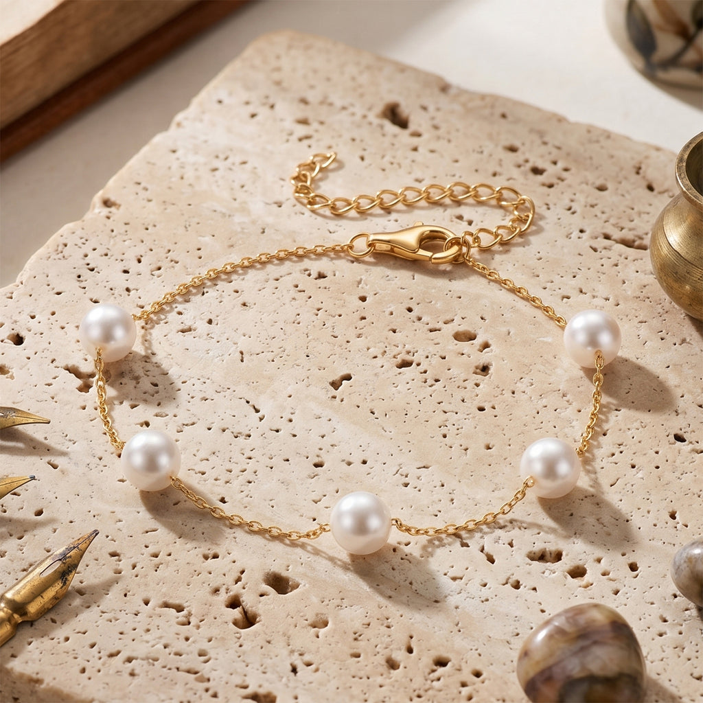 Tucson Buy 2026 - AAA High Lustre Japanese Akoya Pearl Adjustable Bracelet (Size - 7+2 Ext) in Yellow Gold Plated Sterling Silver._8591593_2