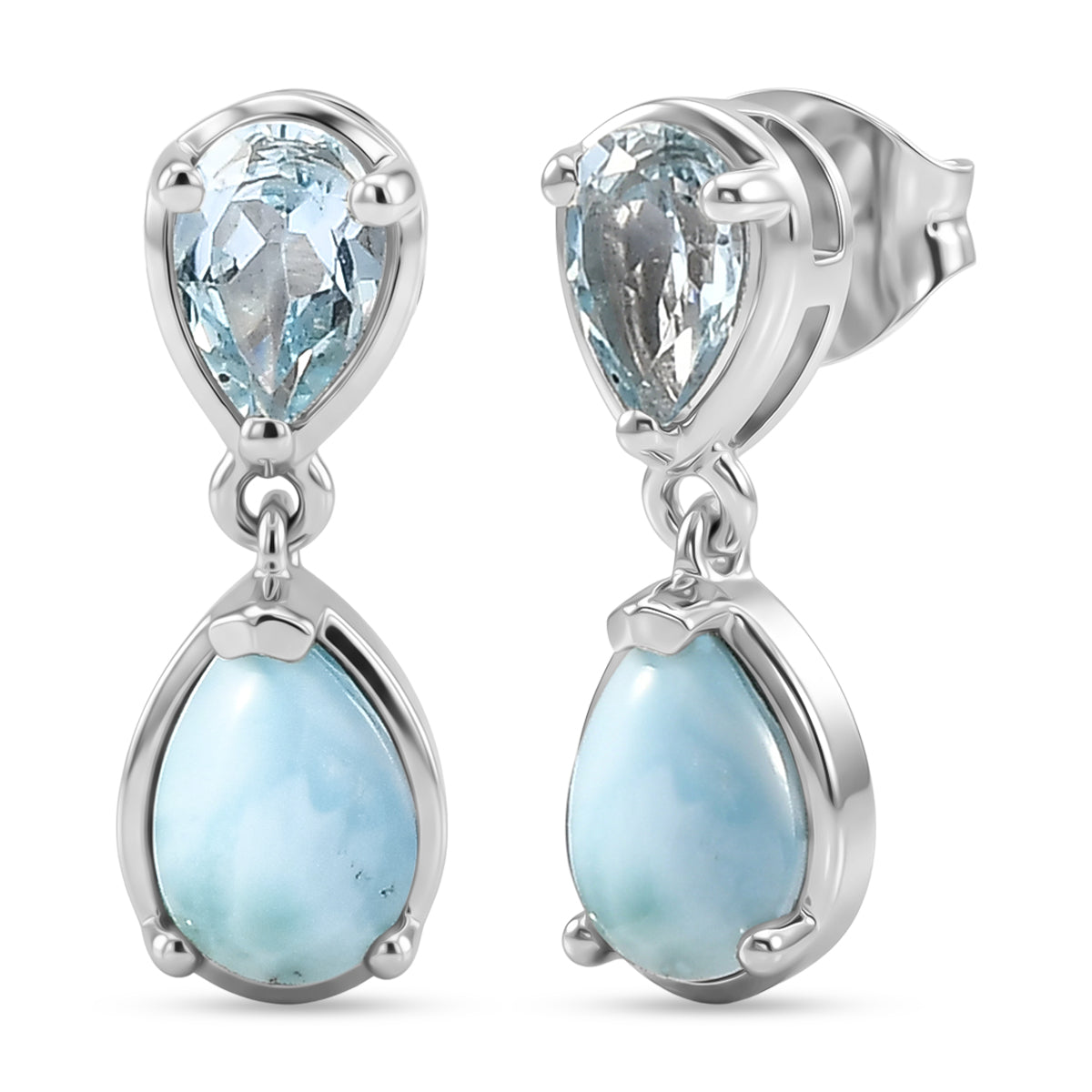 D'Joy - Natural Larimar &amp; Skyblue Topaz Dangling Earring with Push Post in Platinum Overlay Sterling Silver 2.78 Ct. 8591604 0