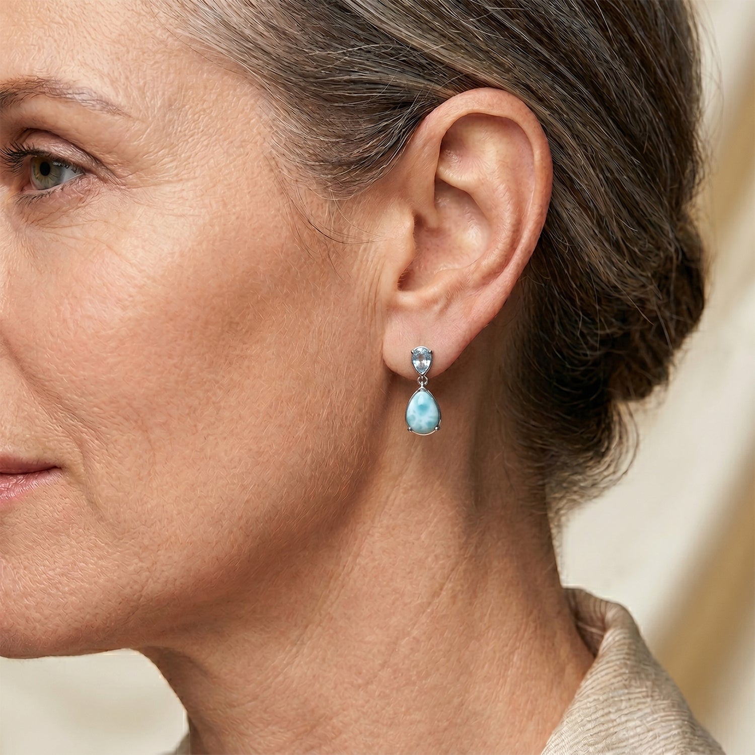 D'Joy - Natural Larimar &amp; Skyblue Topaz Dangling Earring with Push Post in Platinum Overlay Sterling Silver 2.78 Ct. 8591604 2