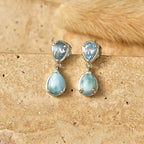 D'Joy - Natural Larimar & Skyblue Topaz Dangling Earring with Push Post in Platinum Overlay Sterling Silver 2.78 Ct._8591604_2