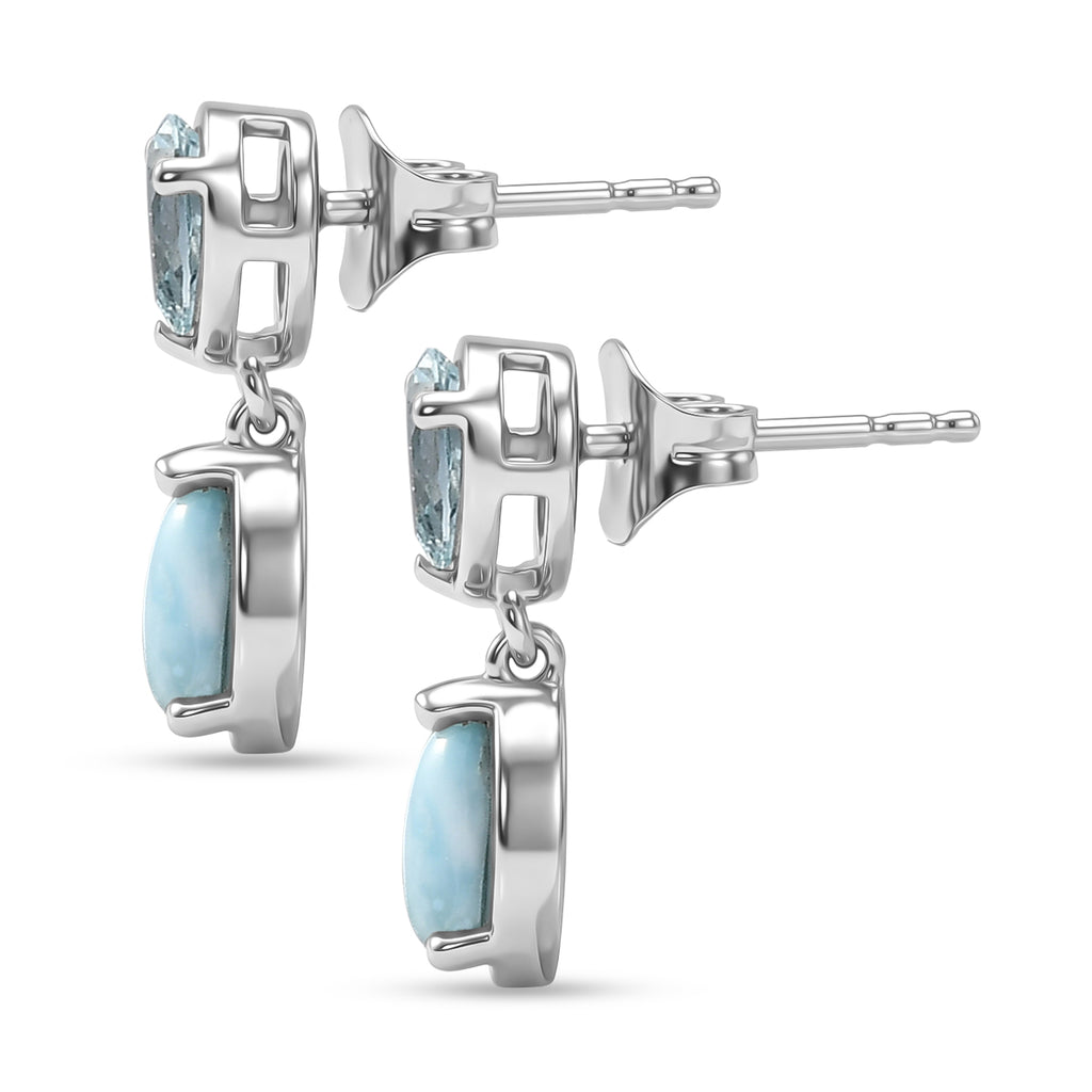D'Joy - Natural Larimar & Skyblue Topaz Dangling Earring with Push Post in Platinum Overlay Sterling Silver 2.78 Ct._8591604_3