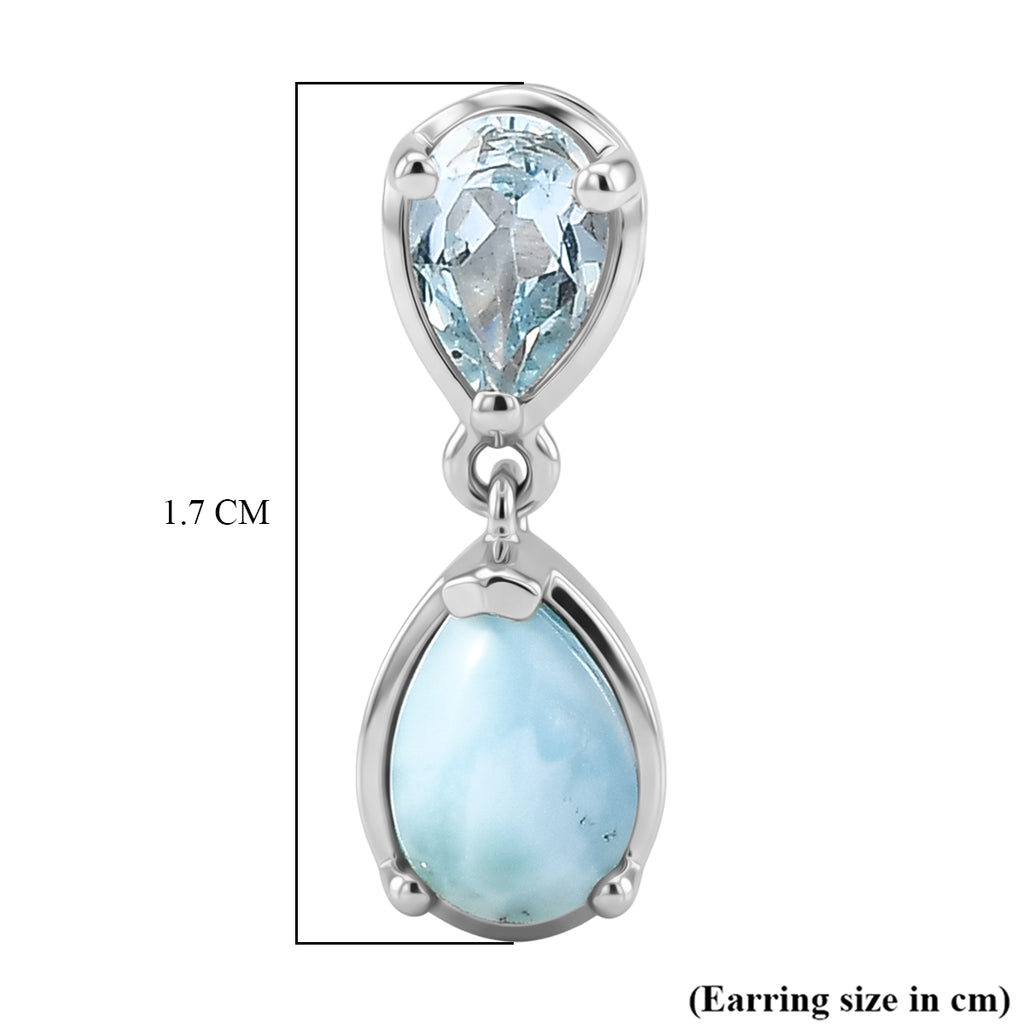 D'Joy - Natural Larimar & Skyblue Topaz Dangling Earring with Push Post in Platinum Overlay Sterling Silver 2.78 Ct._8591604_5