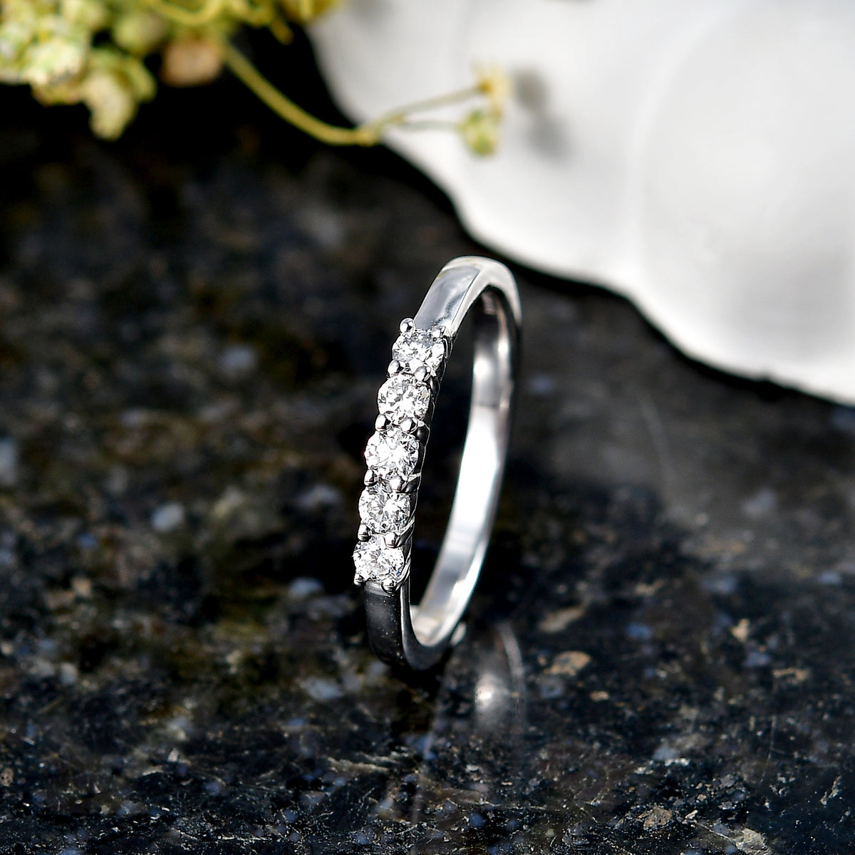 LUXURIANT Lab Grown Diamond 5-Stone Band Ring in Platinum Overlay Sterling Silver (SI-G-H) V32724629 3