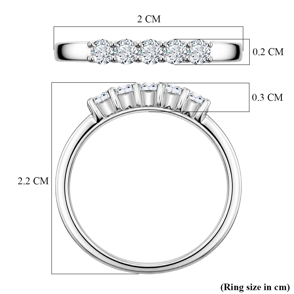 LUXURIANT Lab Grown Diamond 5-Stone Band Ring in Platinum Overlay Sterling Silver (SI-G-H) V32724629 6