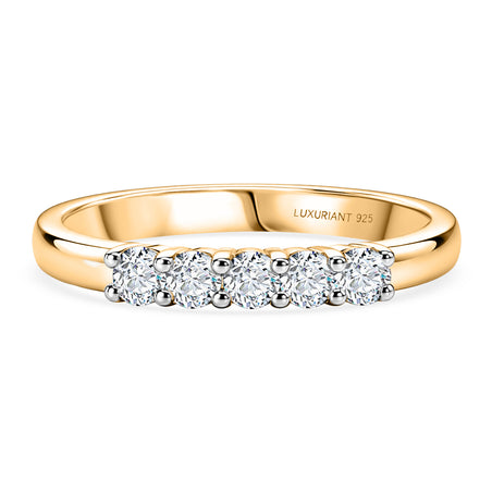 LUXURIANT Lab Grown Diamond 5-Stone Band Ring in Platinum Overlay Sterling Silver (SI-G-H) 8591949 1