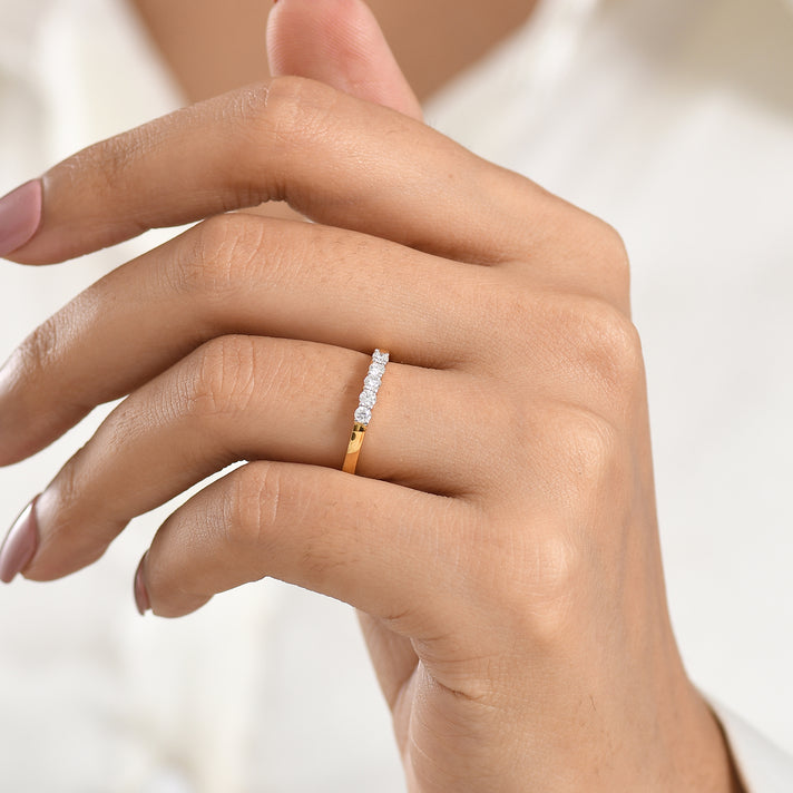 LUXURIANT Lab Grown Diamond 5-Stone Band Ring in Platinum Overlay Sterling Silver (SI-G-H) 8591949 2
