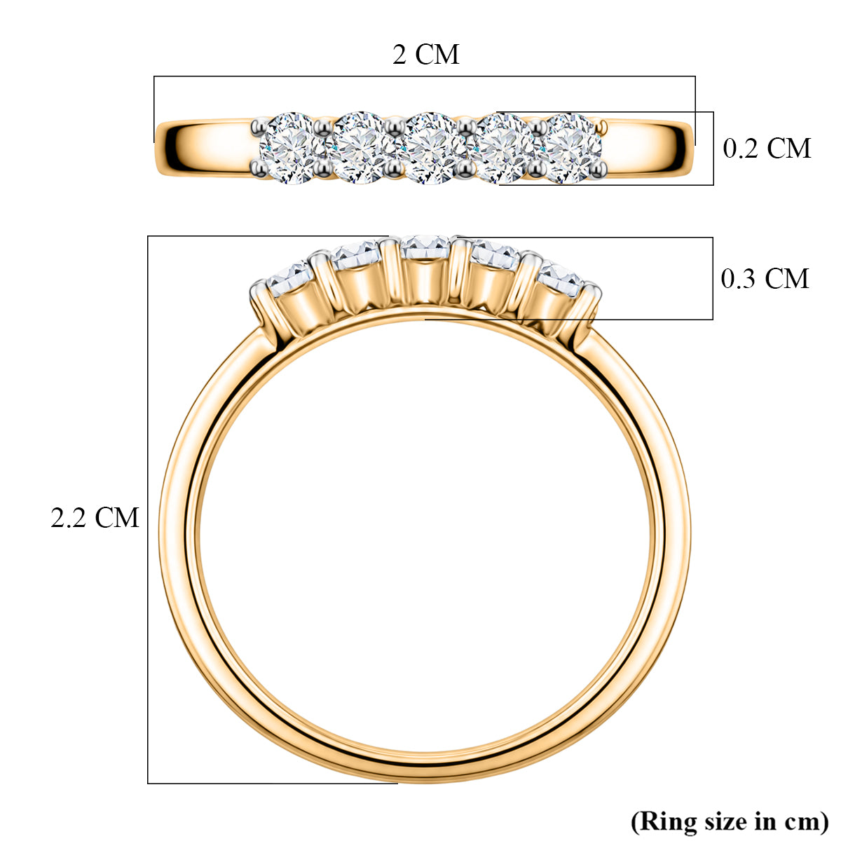 LUXURIANT Lab Grown Diamond 5-Stone Band Ring in Platinum Overlay Sterling Silver (SI-G-H) 8591949 6