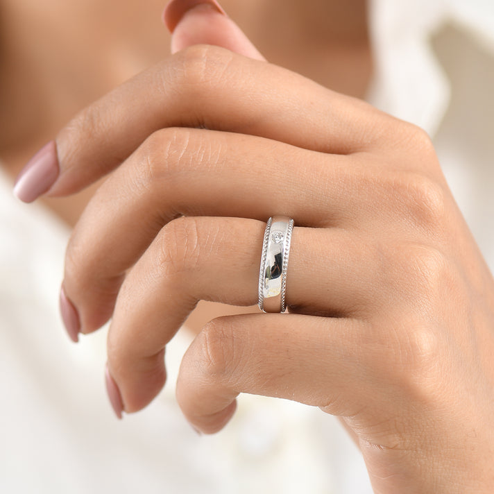 Luxuriant - Lab Grown Diamond (SI-G-H) Solitaire Band Ring in Platinum Overlay Sterling Silver 8591957 2