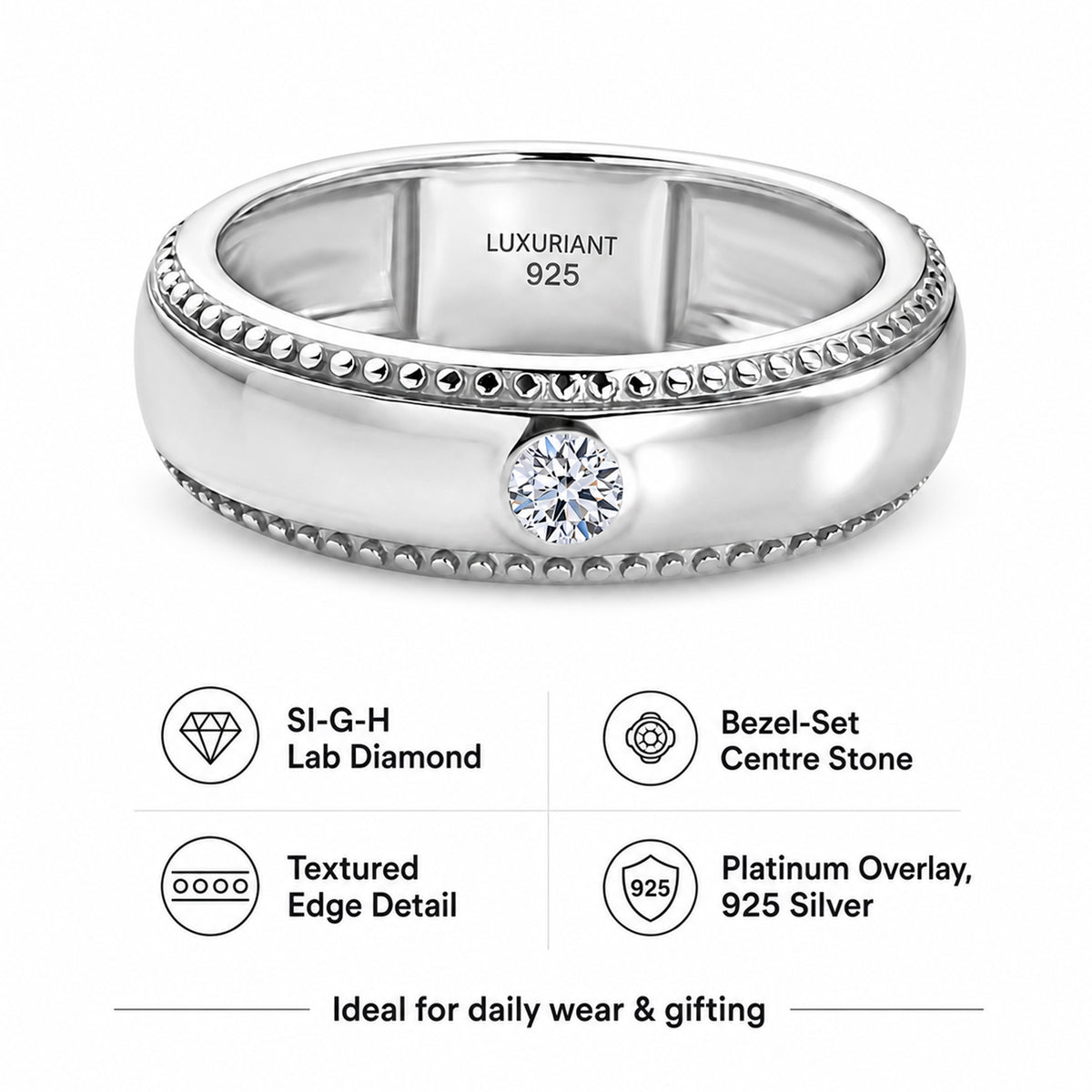 Luxuriant - Lab Grown Diamond (SI/G-H) Solitaire Band Ring in Platinum Overlay Sterling Silver V32605969 4