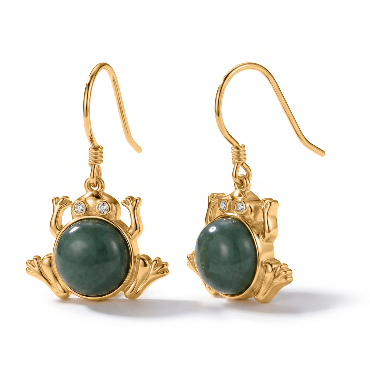 GP - Olmec Jadeite, White Zircon &amp; Blue Sapphire Frog Earring with Hook in Yellow Gold Plated Sterling Silver 4.80 Ct. V32570192 0