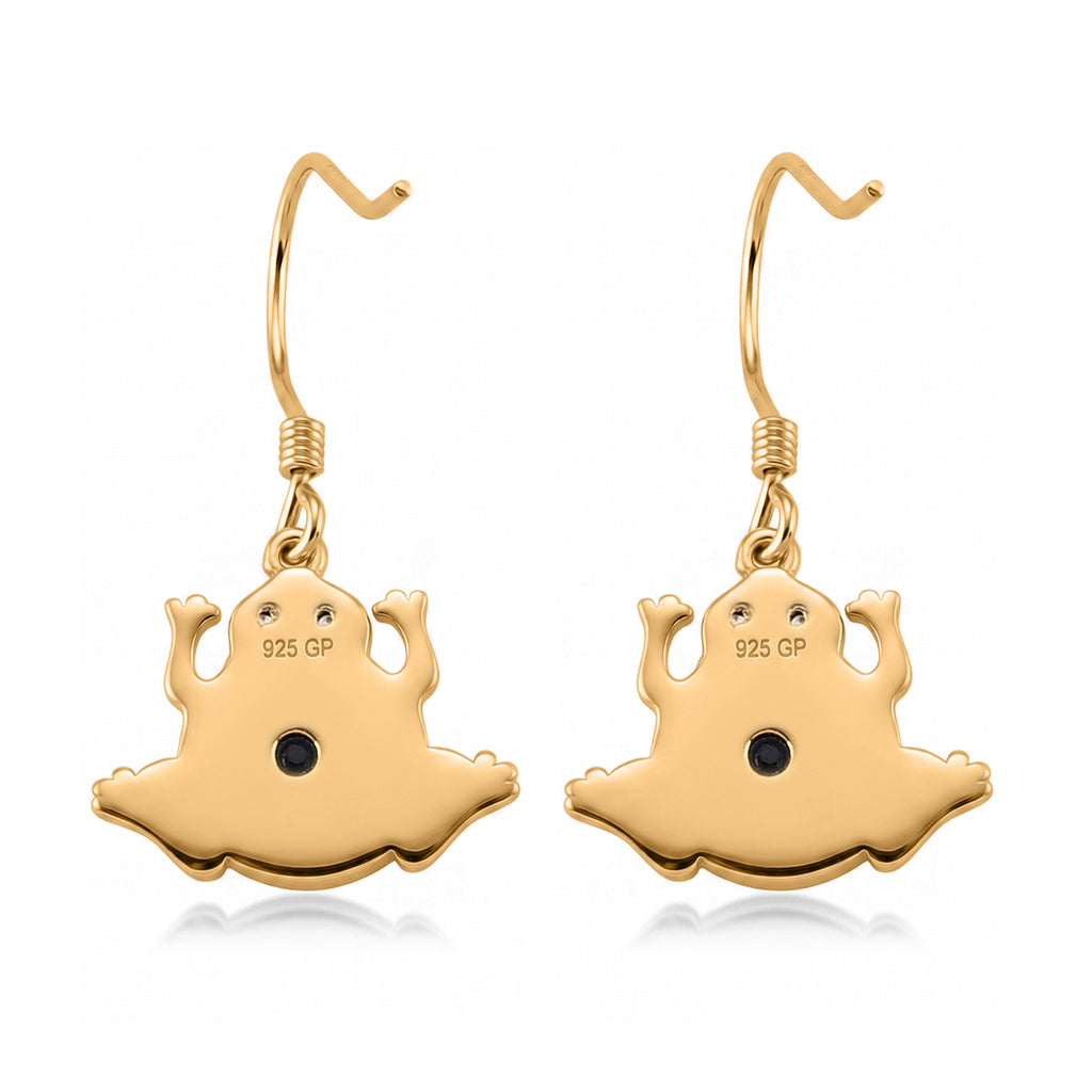 GP - Olmec Jadeite, White Zircon & Blue Sapphire Frog Earring with Hook in Yellow Gold Plated Sterling Silver 4.80 Ct._8592076_3