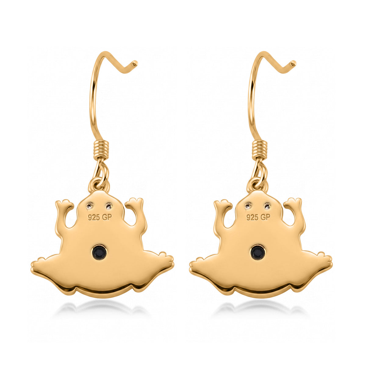 GP - Olmec Jadeite, White Zircon &amp; Blue Sapphire Frog Earring with Hook in Yellow Gold Plated Sterling Silver 4.80 Ct. V32570192 4