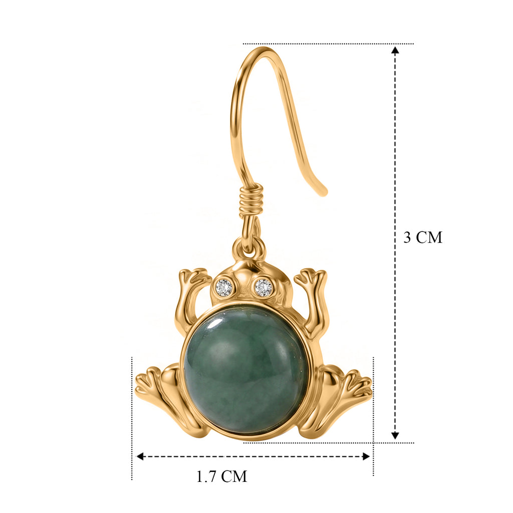 GP - Olmec Jadeite, White Zircon & Blue Sapphire Frog Earring with Hook in Yellow Gold Plated Sterling Silver 4.80 Ct._8592076_4