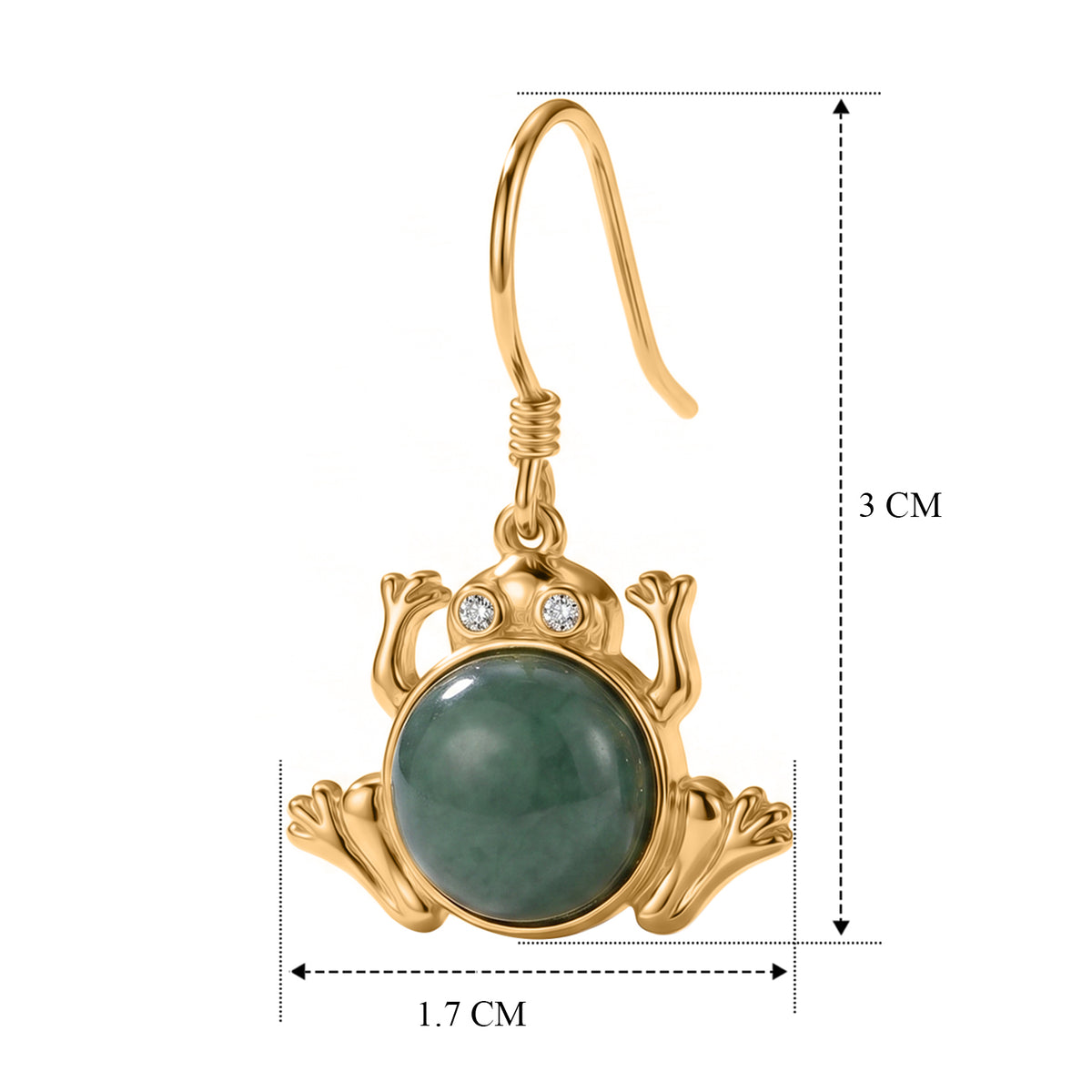 GP - Olmec Jadeite, White Zircon &amp; Blue Sapphire Frog Earring with Hook in Yellow Gold Plated Sterling Silver 4.80 Ct. V32570192 5