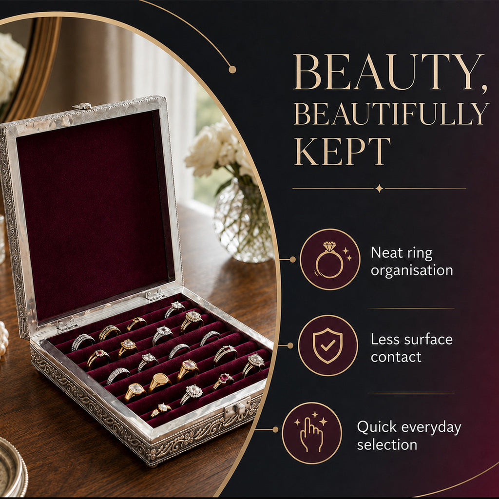Bliss & Beyond Embossed Jewellery Organiser (Size 20x20x5 cm) - Silver & Golden_8592138_1