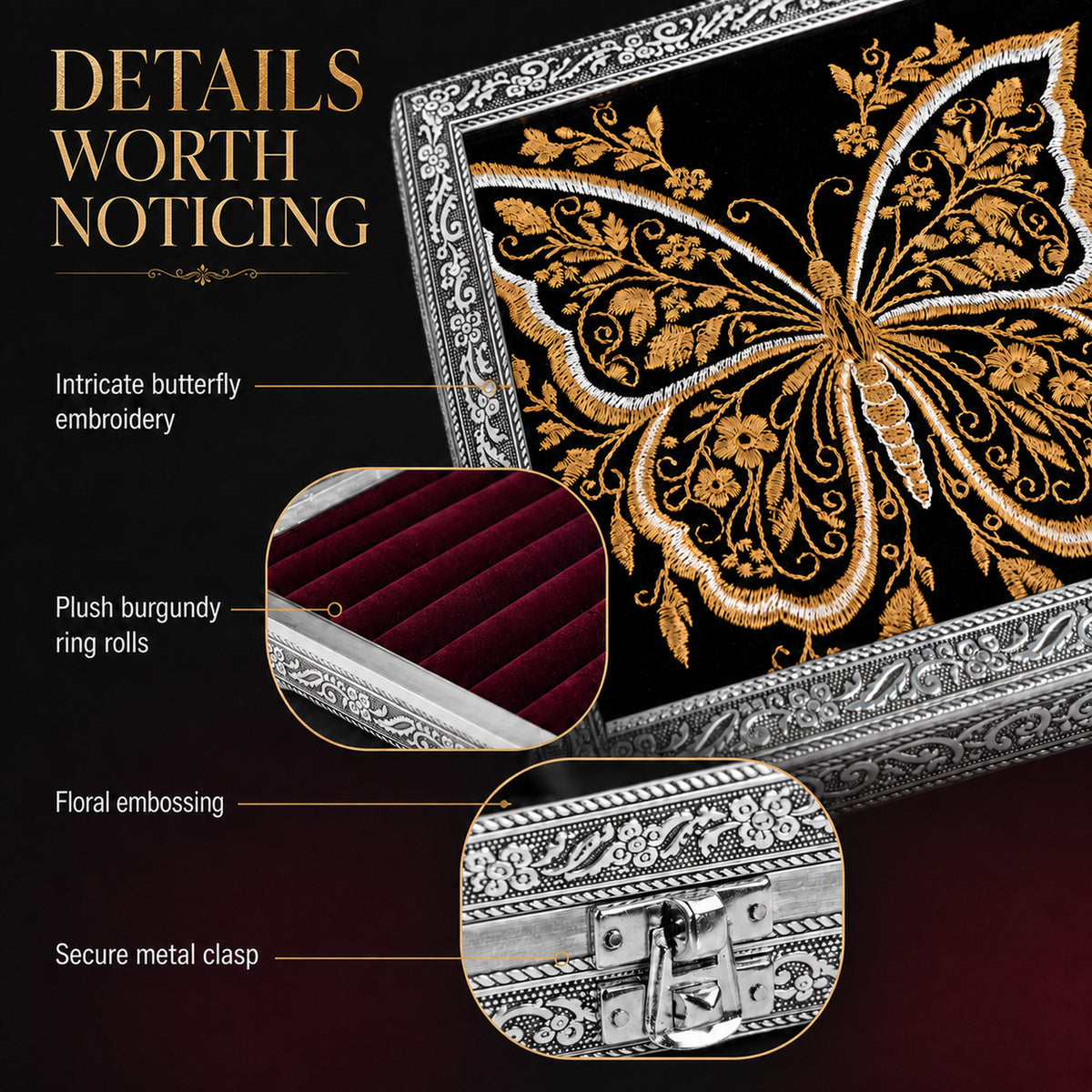 Embossed Jewellery Keepsake Ring Box (20 x 20 x 5cm) - Butterfly 8592138 2