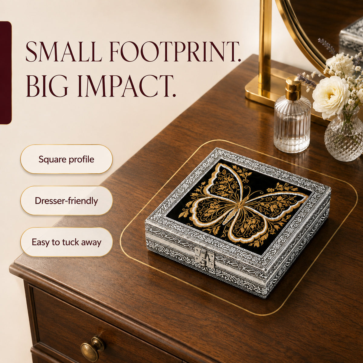Embossed Jewellery Keepsake Ring Box (20 x 20 x 5cm) - Butterfly 8592138 4