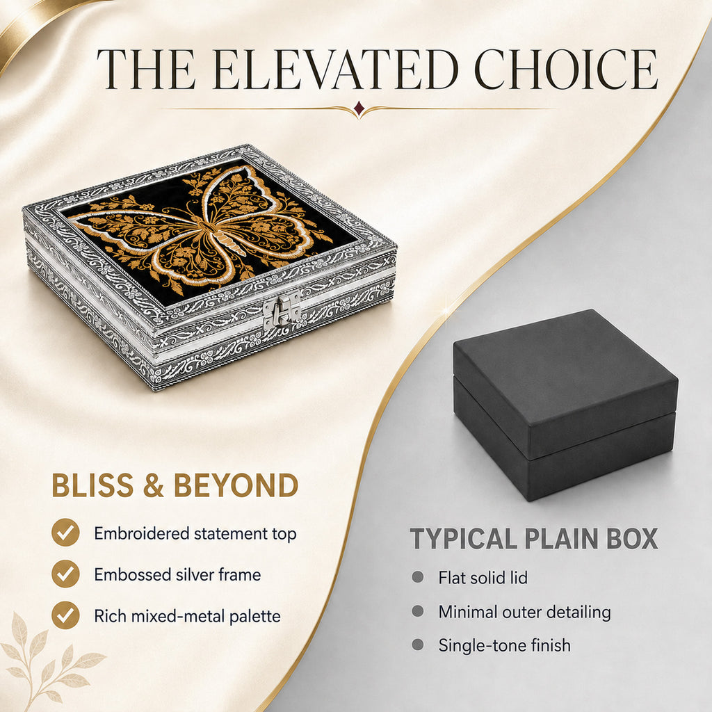 Bliss & Beyond Embossed Jewellery Organiser (Size 20x20x5 cm) - Silver & Golden_8592138_5