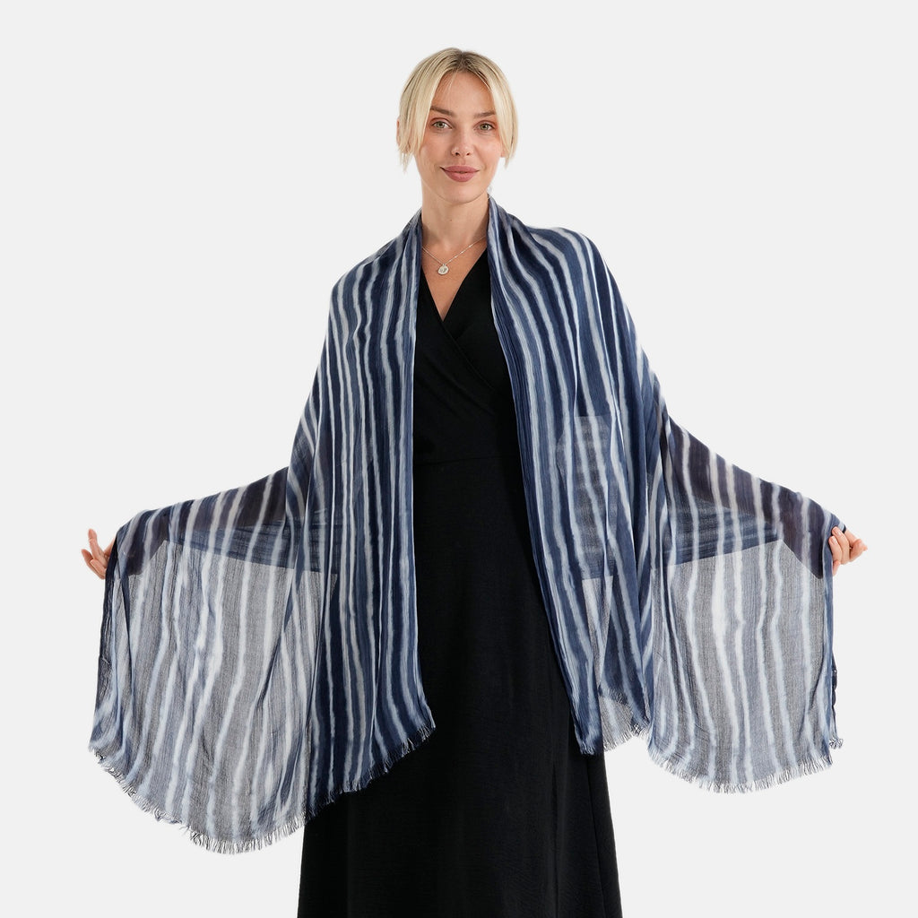 La Marey Womens 100% Viscose Lightweight Striped Scarf (180 x 80 cm) - Blue_8592790