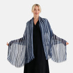 La Marey Womens 100% Viscose Lightweight Striped Scarf (180 x 80 cm) - Blue_8592790