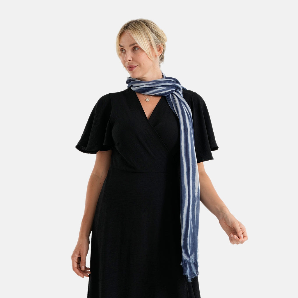 La Marey Womens 100% Viscose Lightweight Striped Scarf (180 x 80 cm) - Blue_8592790_1