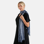 La Marey Womens 100% Viscose Lightweight Striped Scarf (180 x 80 cm) - Blue_8592790_2