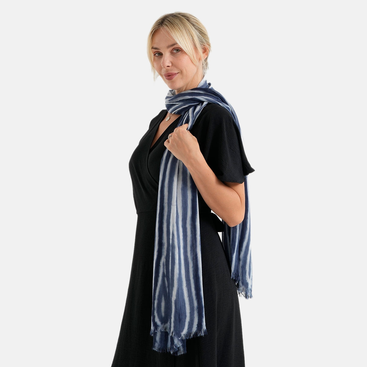 La Marey Womens 100% Viscose Lightweight Striped Scarf (180 x 80 cm) - Blue 8592790 3