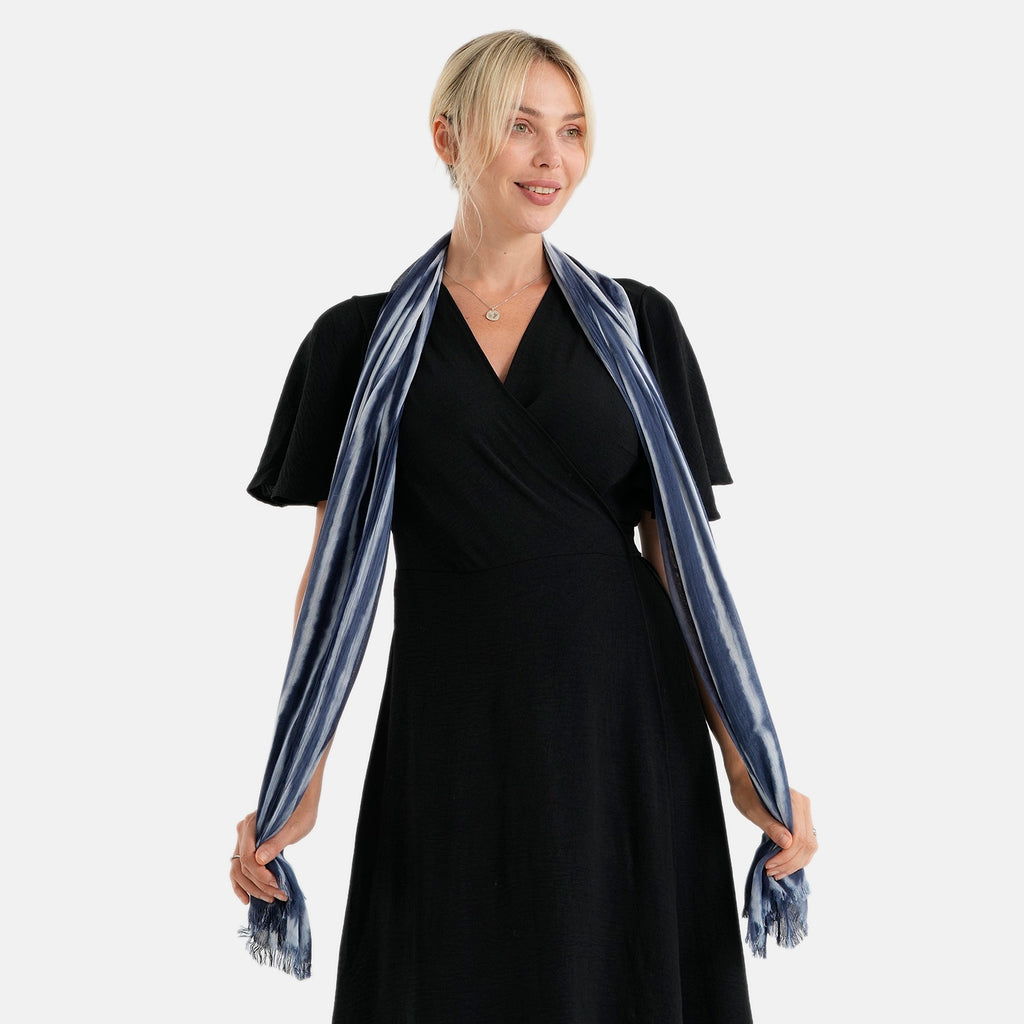 La Marey Womens 100% Viscose Lightweight Striped Scarf (180 x 80 cm) - Blue_8592790_3