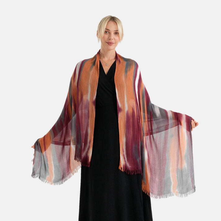 La Marey Womens 100% Viscose Lightweight Striped Scarf (180 x 80 cm) - Red 8592791 1