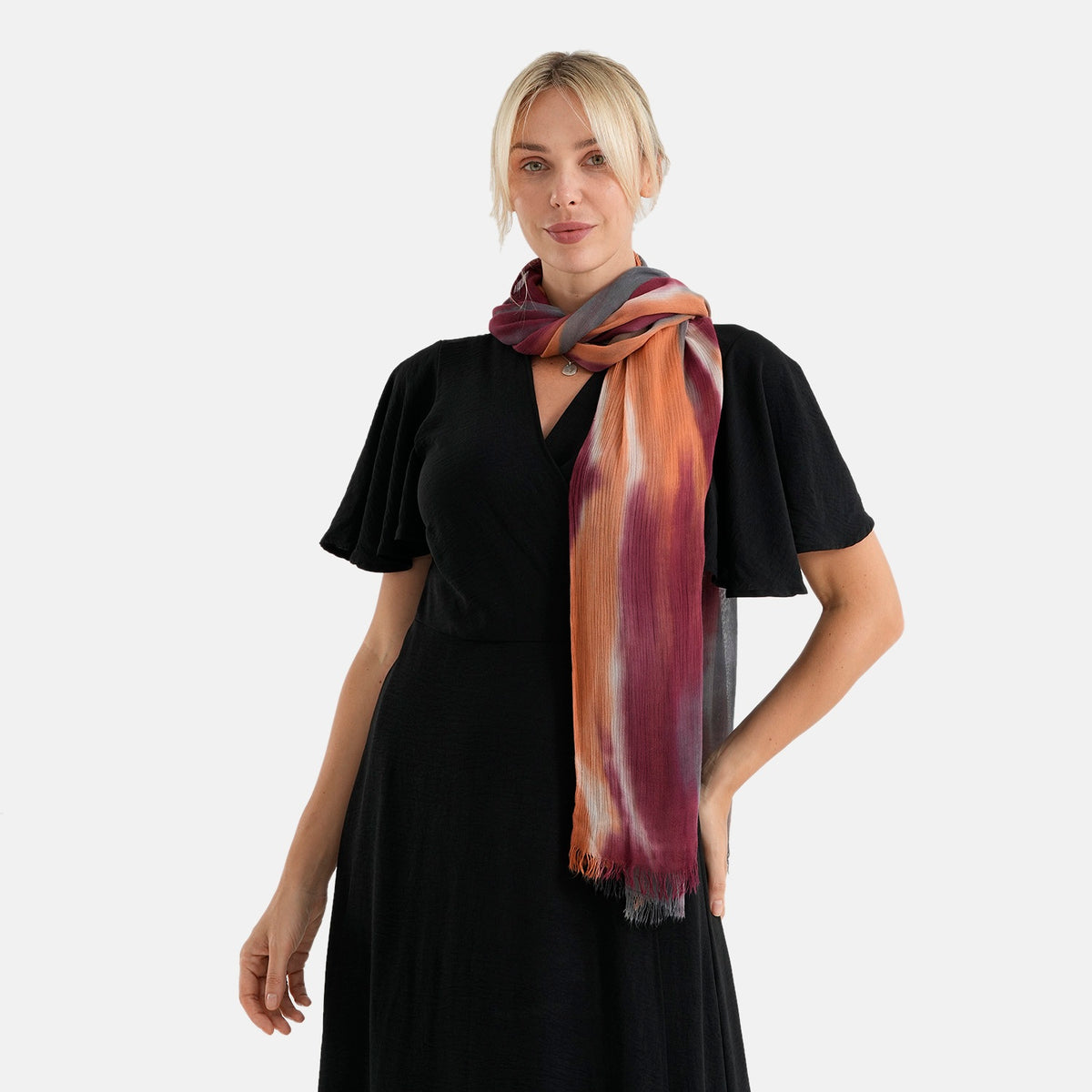 La Marey Womens 100% Viscose Lightweight Striped Scarf (180 x 80 cm) - Red V32618247 2