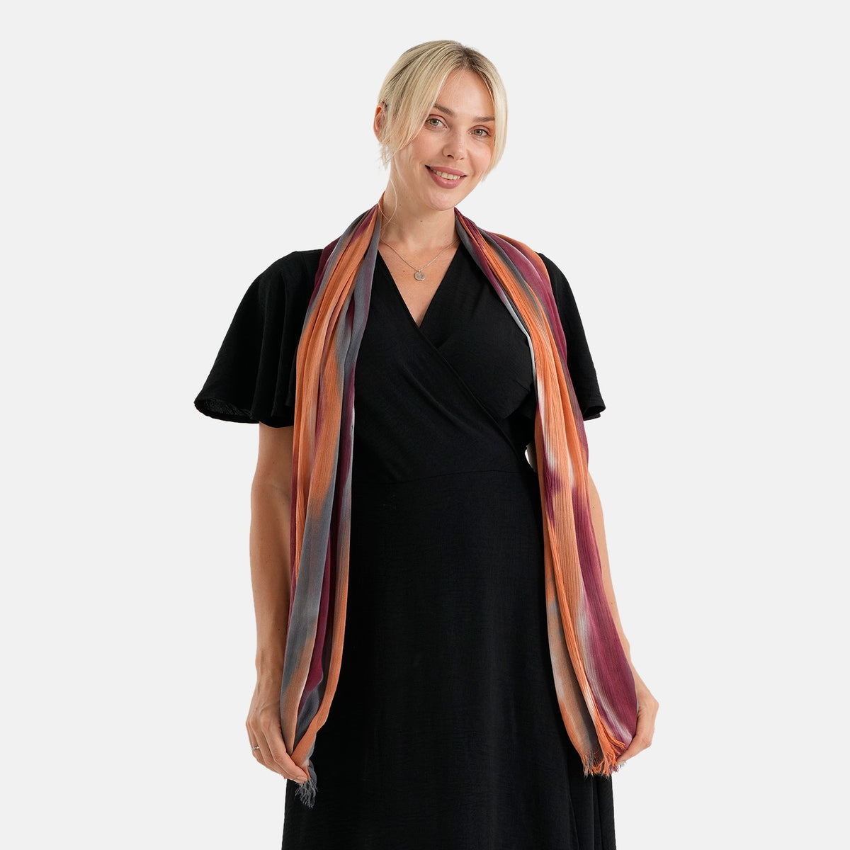 La Marey Womens 100% Viscose Lightweight Striped Scarf (180 x 80 cm) - Red V32618247 4