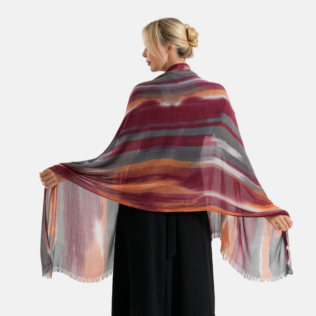 La Marey Womens 100% Viscose Lightweight Striped Scarf (180 x 80 cm) - Red_8592791_4