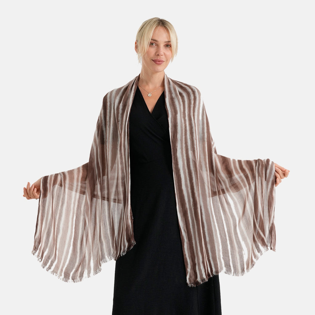 La Marey Womens 100% Viscose Lightweight Striped Scarf (180 x 80 cm) - Brown_8592792