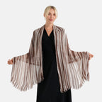La Marey Womens 100% Viscose Lightweight Striped Scarf (180 x 80 cm) - Brown_8592792
