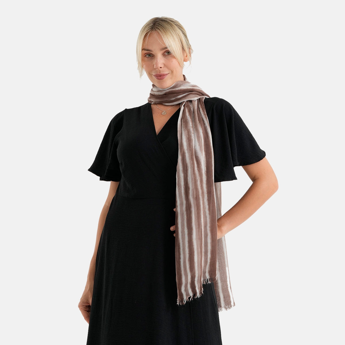 La Marey Womens 100% Viscose Lightweight Striped Scarf (180 x 80 cm) - Brown V32622423 2