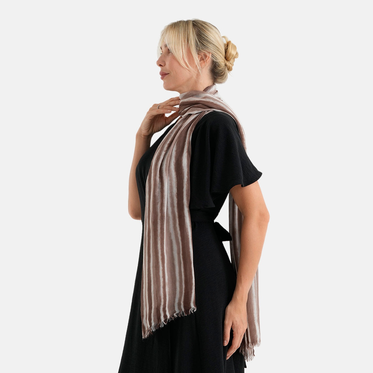 La Marey Womens 100% Viscose Lightweight Striped Scarf (180 x 80 cm) - Brown V32622423 3