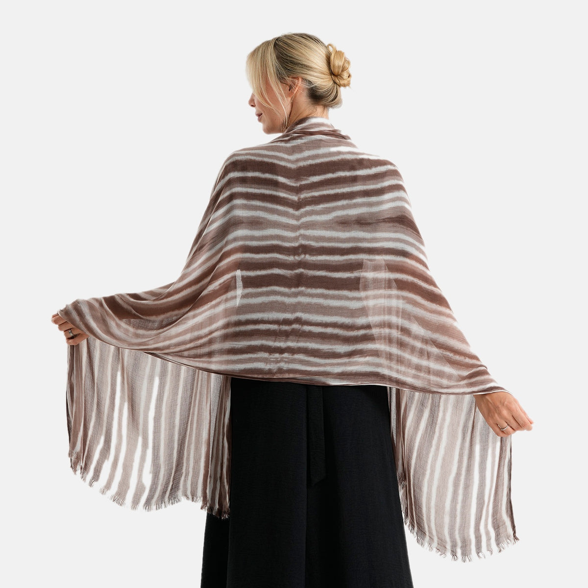 La Marey Womens 100% Viscose Lightweight Striped Scarf (180 x 80 cm) - Brown V32622423 5