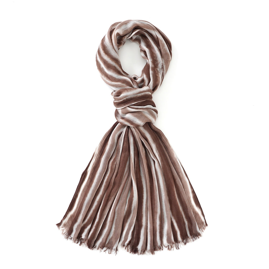 La Marey Womens 100% Viscose Lightweight Striped Scarf (180 x 80 cm) - Brown_8592792_5