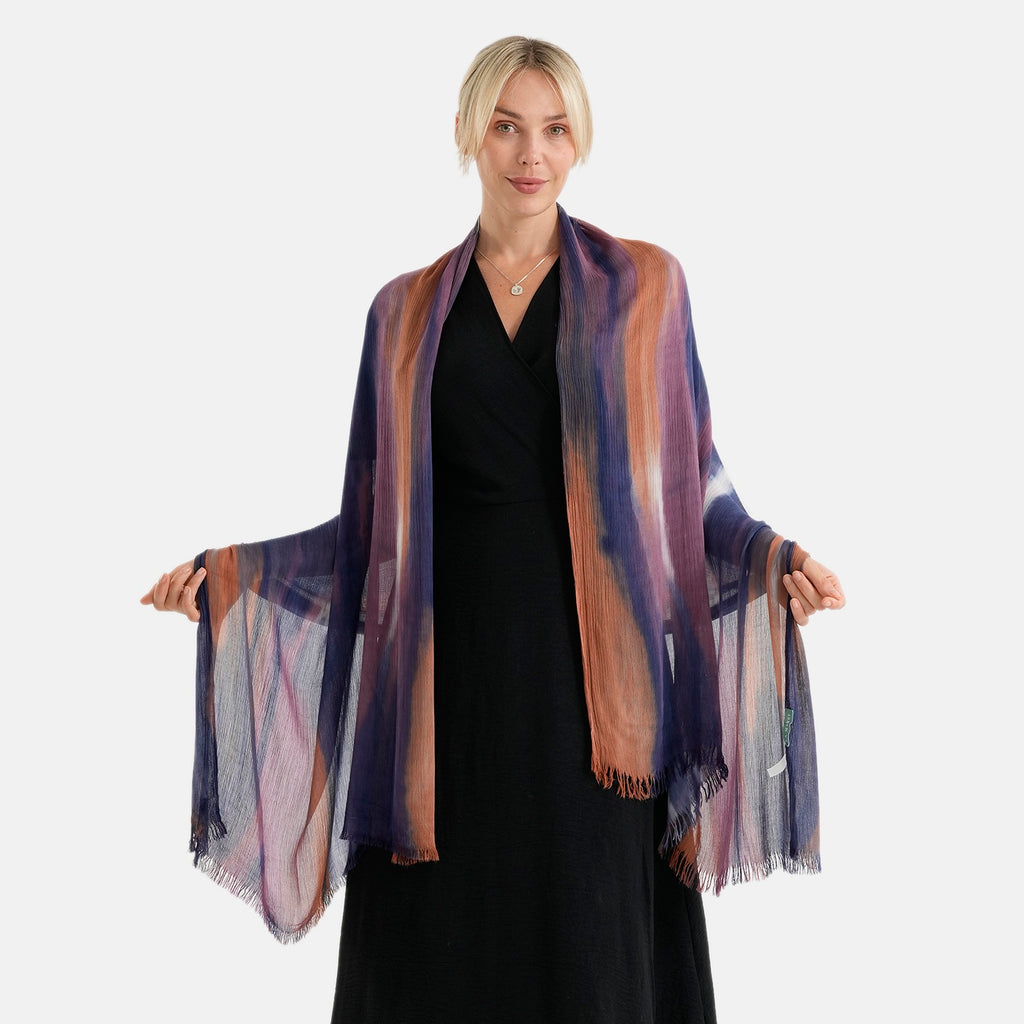 La Marey Womens 100% Viscose Lightweight Striped Scarf (180 x 80 cm) - Dark Blue_8592793