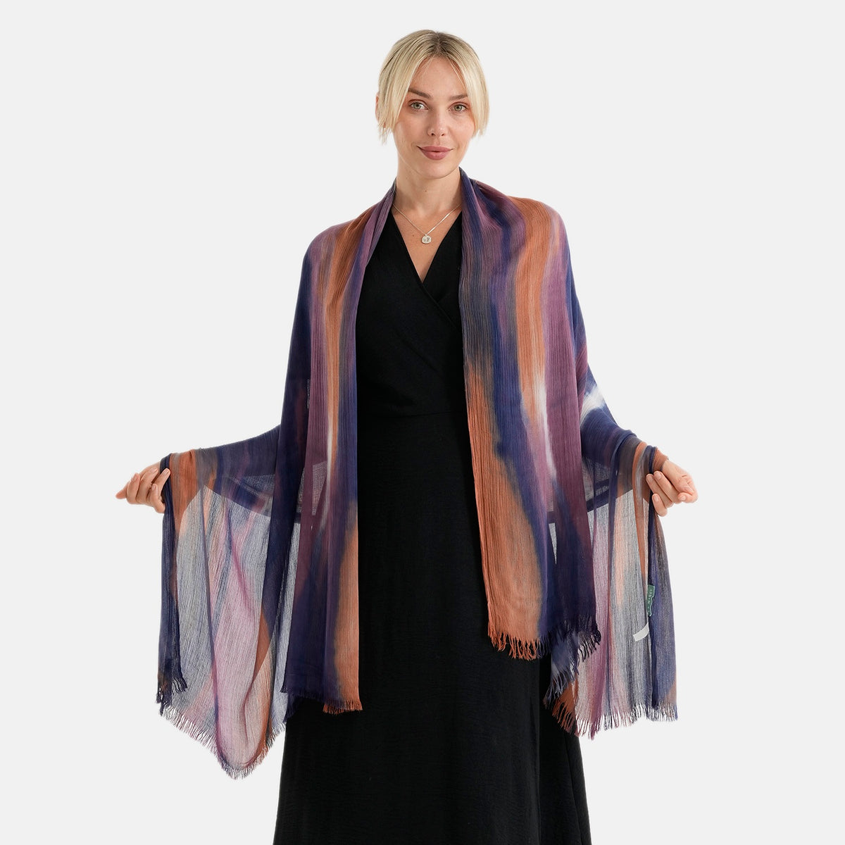 La Marey Womens 100% Viscose Lightweight Striped Scarf (180 x 80 cm) - Dark Blue V32622227 0