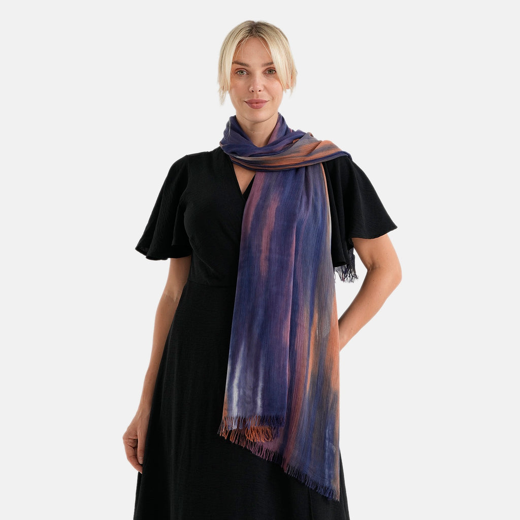 La Marey Womens 100% Viscose Lightweight Striped Scarf (180 x 80 cm) - Dark Blue_8592793_1
