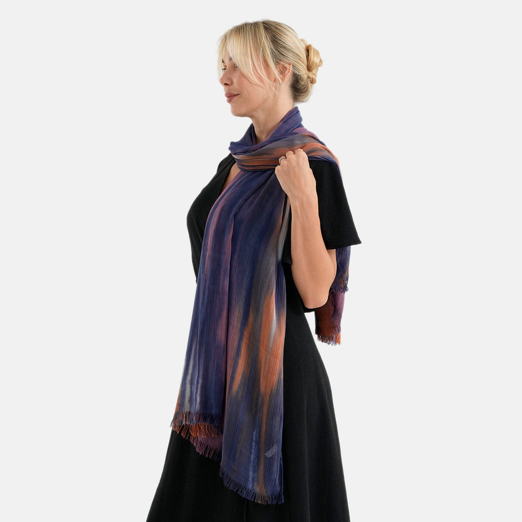 La Marey Womens 100% Viscose Lightweight Striped Scarf (180 x 80 cm) - Dark Blue_8592793_2