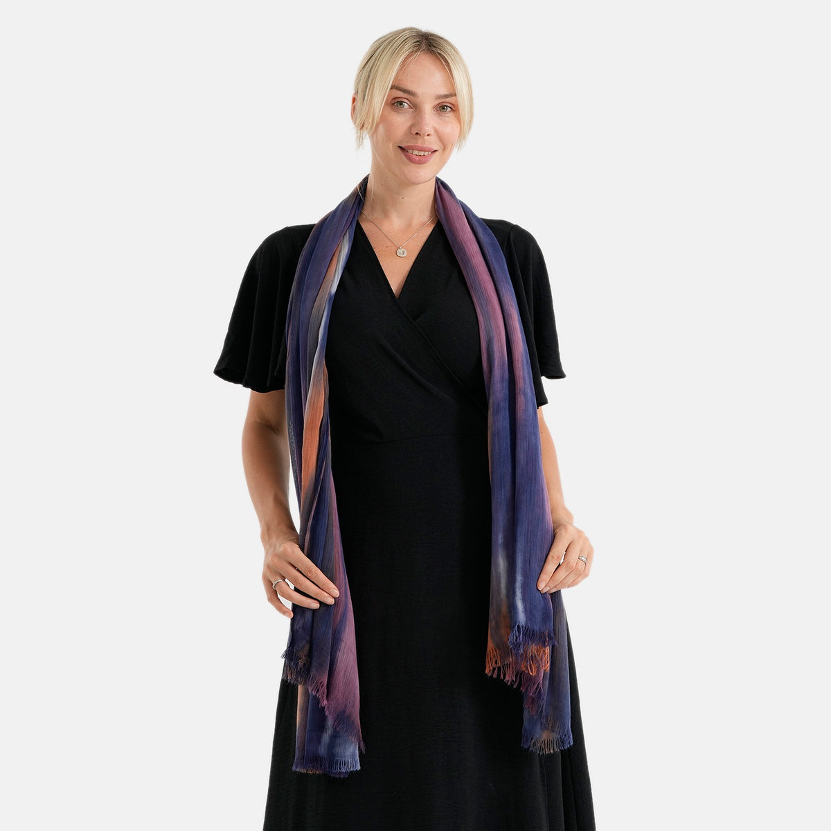 La Marey Womens 100% Viscose Lightweight Striped Scarf (180 x 80 cm) - Dark Blue V32622227 4