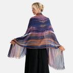 La Marey Womens 100% Viscose Lightweight Striped Scarf (180 x 80 cm) - Dark Blue_8592793_4