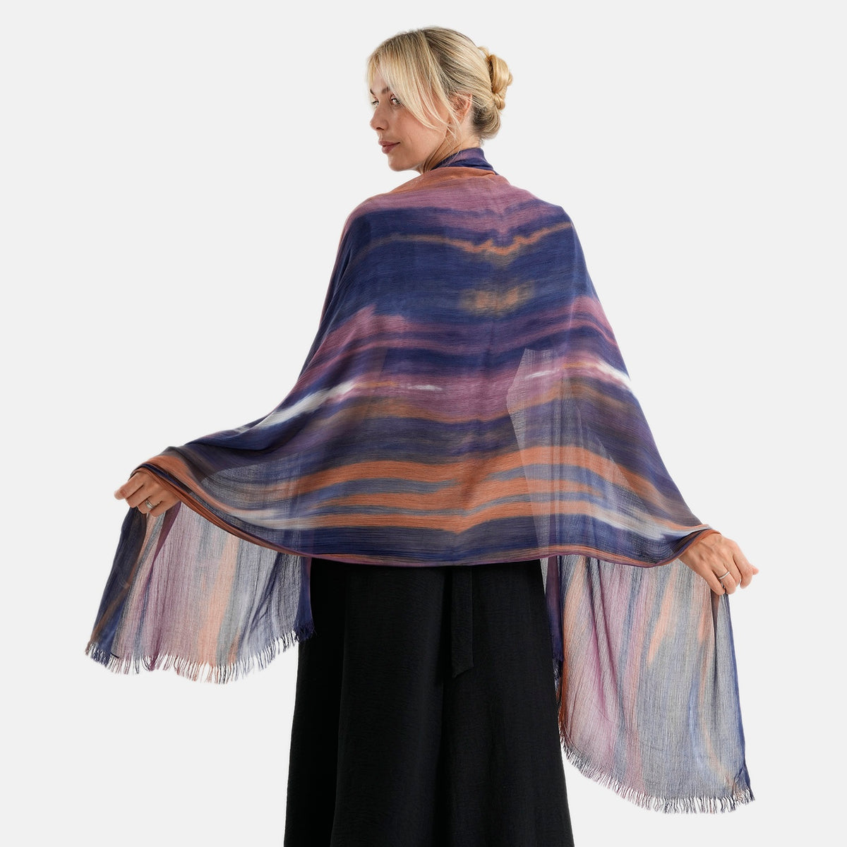La Marey Womens 100% Viscose Lightweight Striped Scarf (180 x 80 cm) - Dark Blue V32622227 5