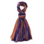 La Marey Womens 100% Viscose Lightweight Striped Scarf (180 x 80 cm) - Dark Blue_8592793_5
