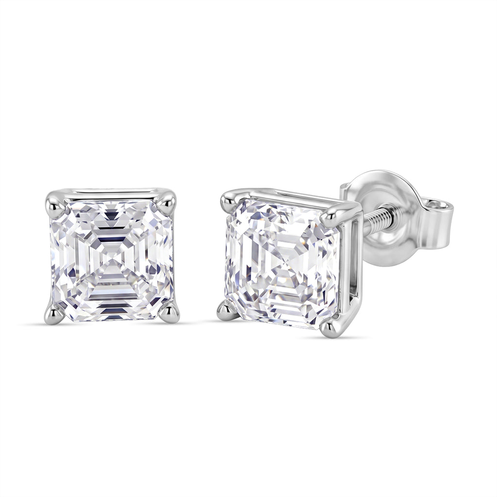 D'Joy - GRA Certified D-VVS1  Moissanite Solitaire Stud Push Post Earring in Rhodium Overlay Sterling Silver 2.00 Ct._8592946